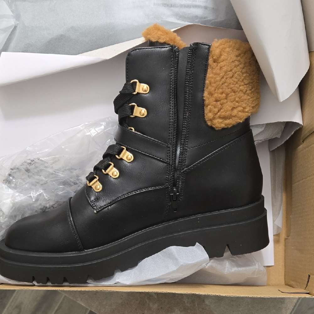 Shoe Dazzle Black and Brown Combat Boots - Picture 1 of 4